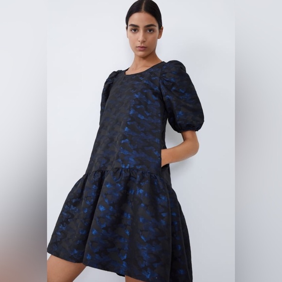 Zara Dresses & Skirts - NWT ZARA Women’s Blue Black Camo Jacquard Volume Cool Dress XS X-Small Medium M
